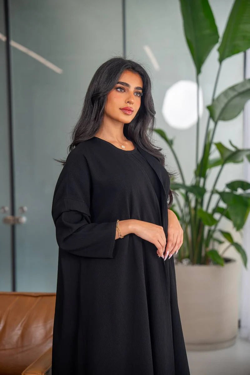 Free size abaya, black crepe fabric C:6628 (Free size)