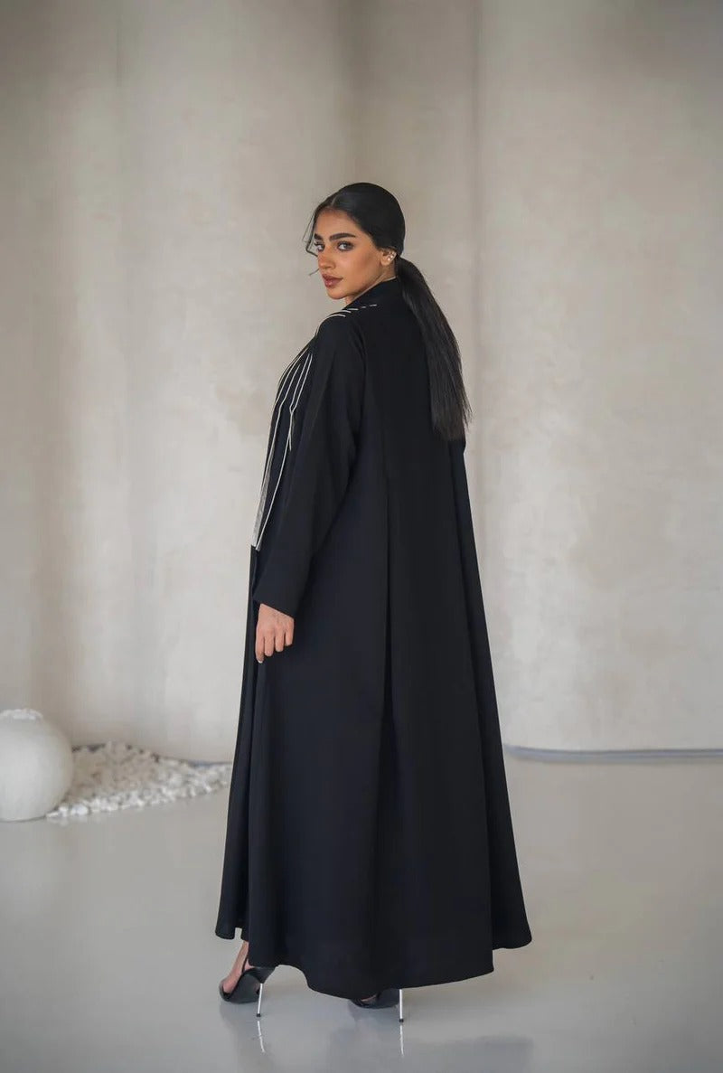 Black crepe abaya with inner set C:6637 Black