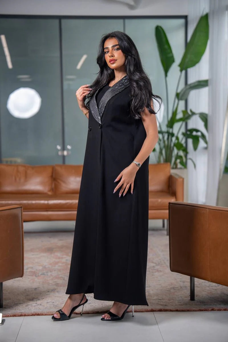 Black crepe and jacquard blazer C:200