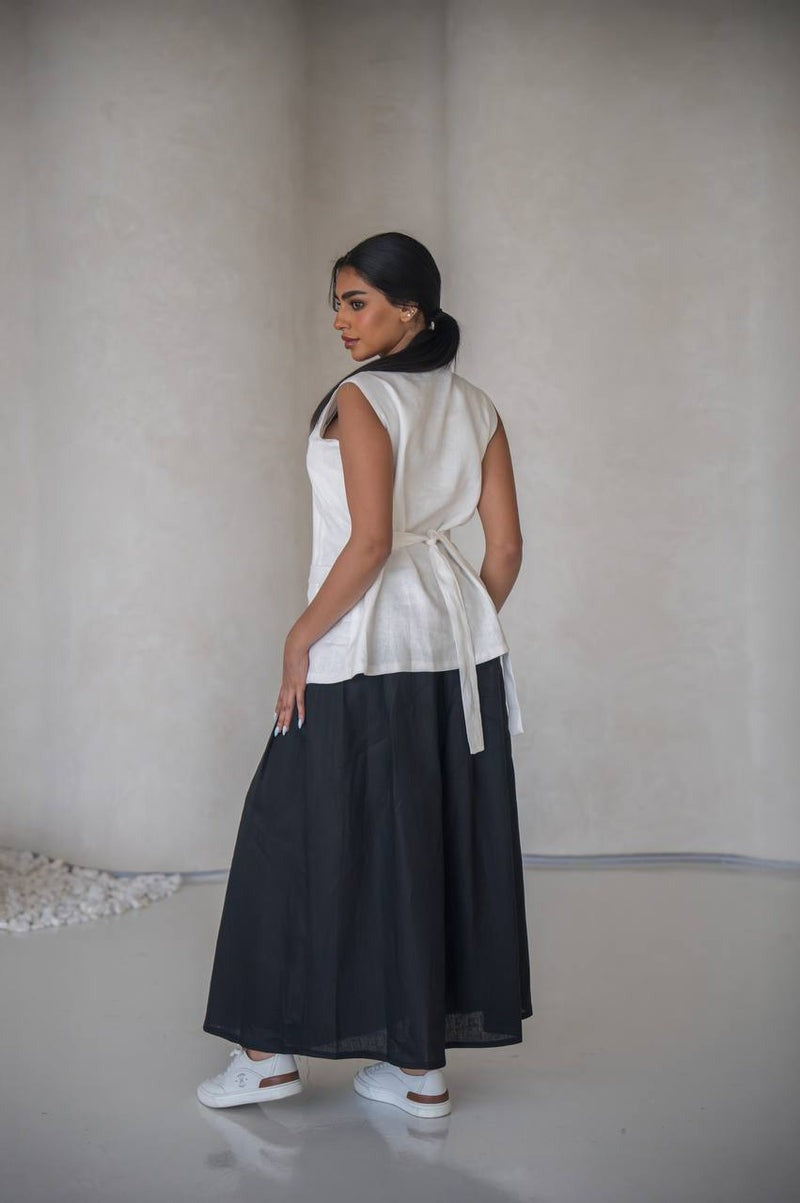 Linen vest and skirt set, C:204 White-Black