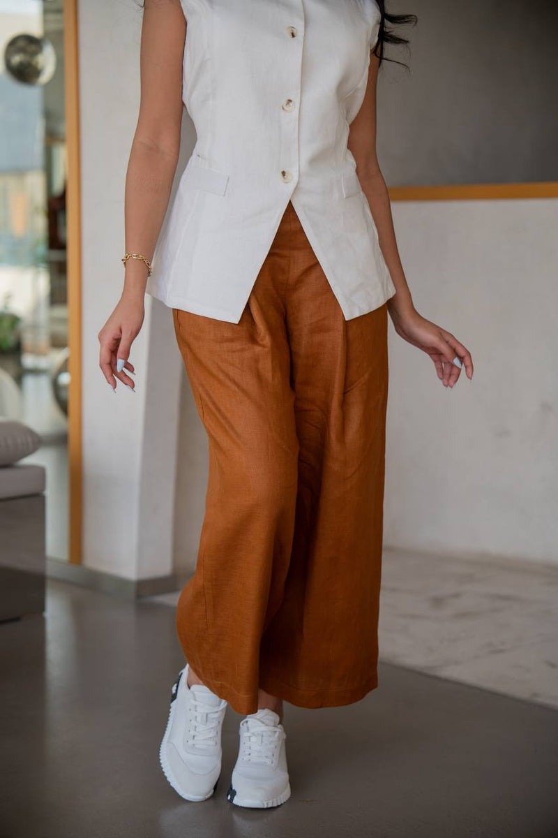 Linen pants and vest set, C:202 Biege-Camel
