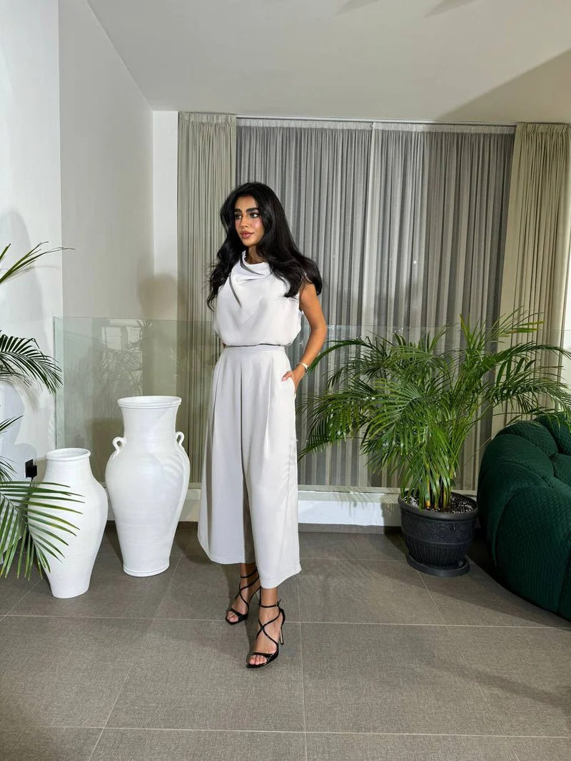 White Crepe Blouse & Pants Set (Inner for obsidian and blackline)