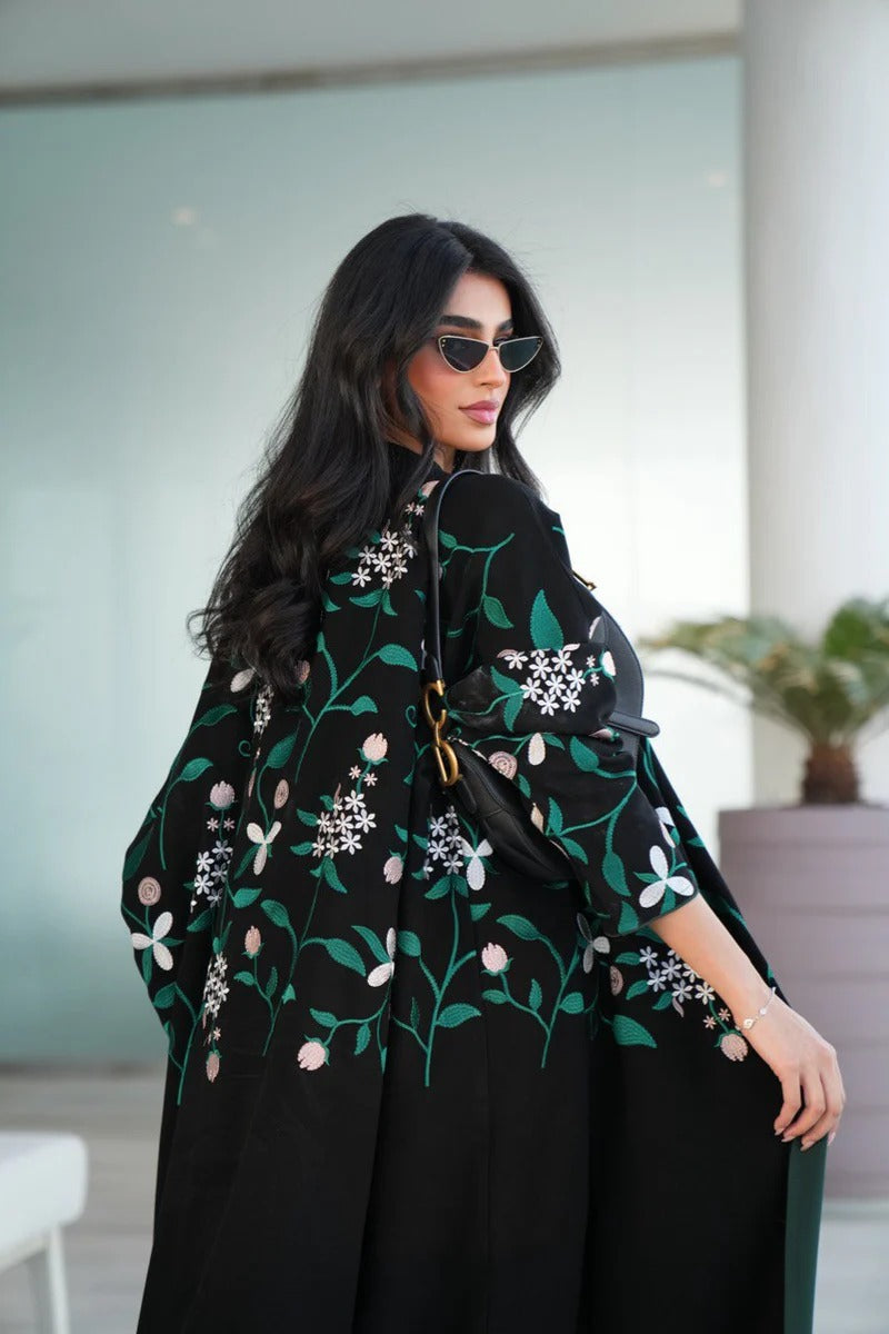 ABAYA BESHT CREPE WITH EMBROIDERY C:6381 (Free size)