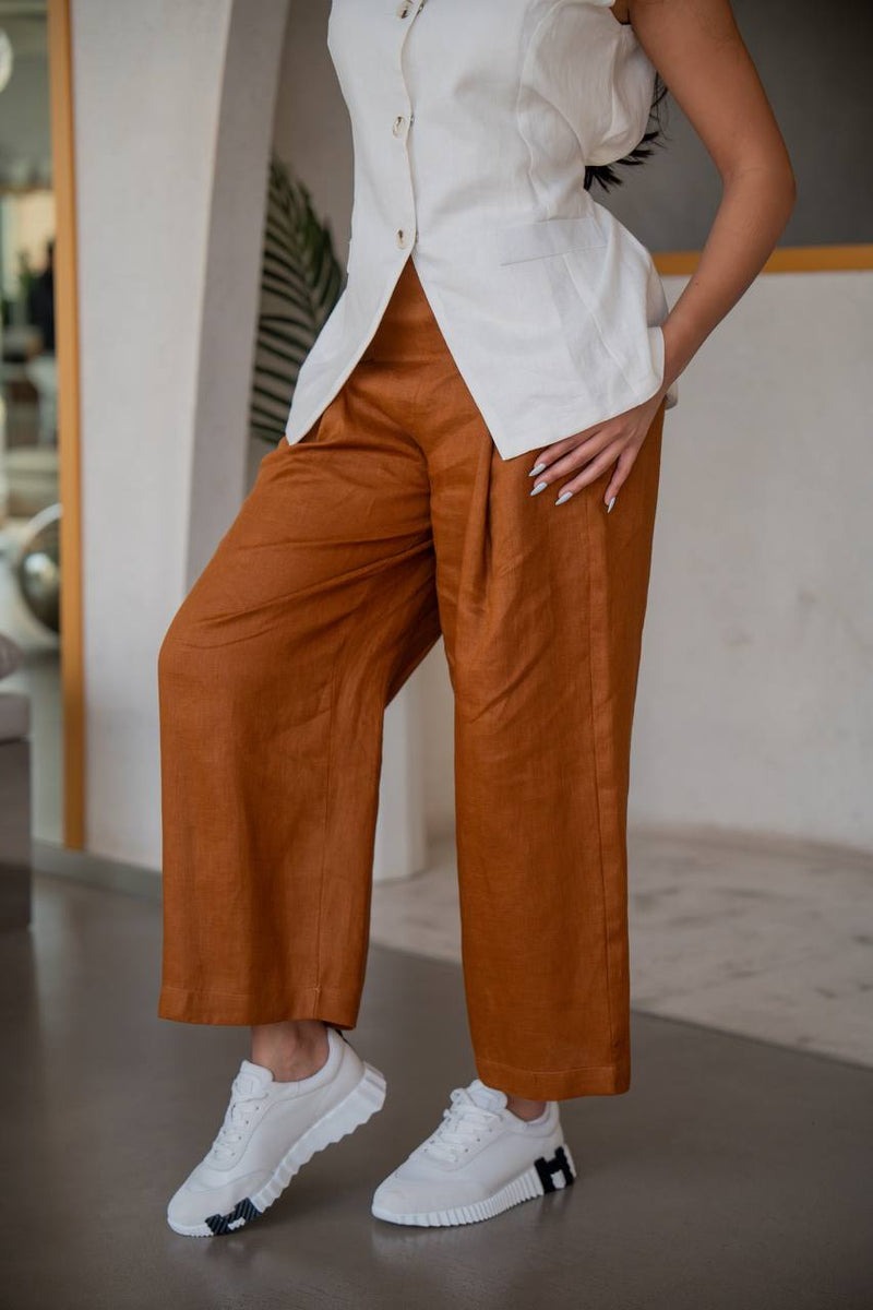Linen pants and vest set, C:202 Biege-Camel