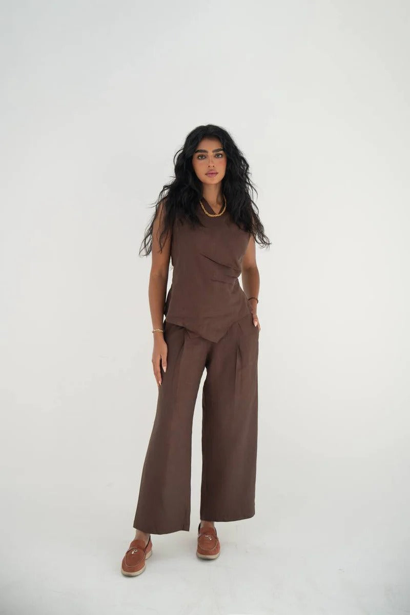 Brown linen blouse and pants C:207