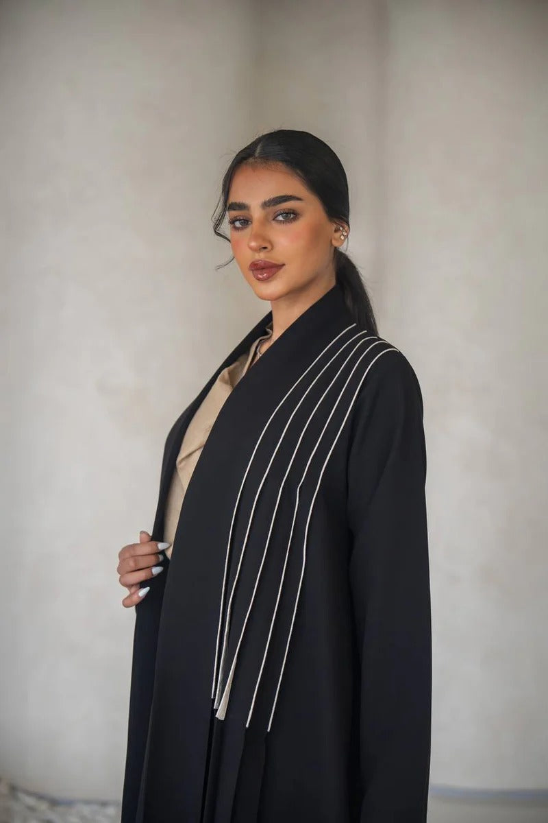 Black crepe abaya with inner set C:6637 Black