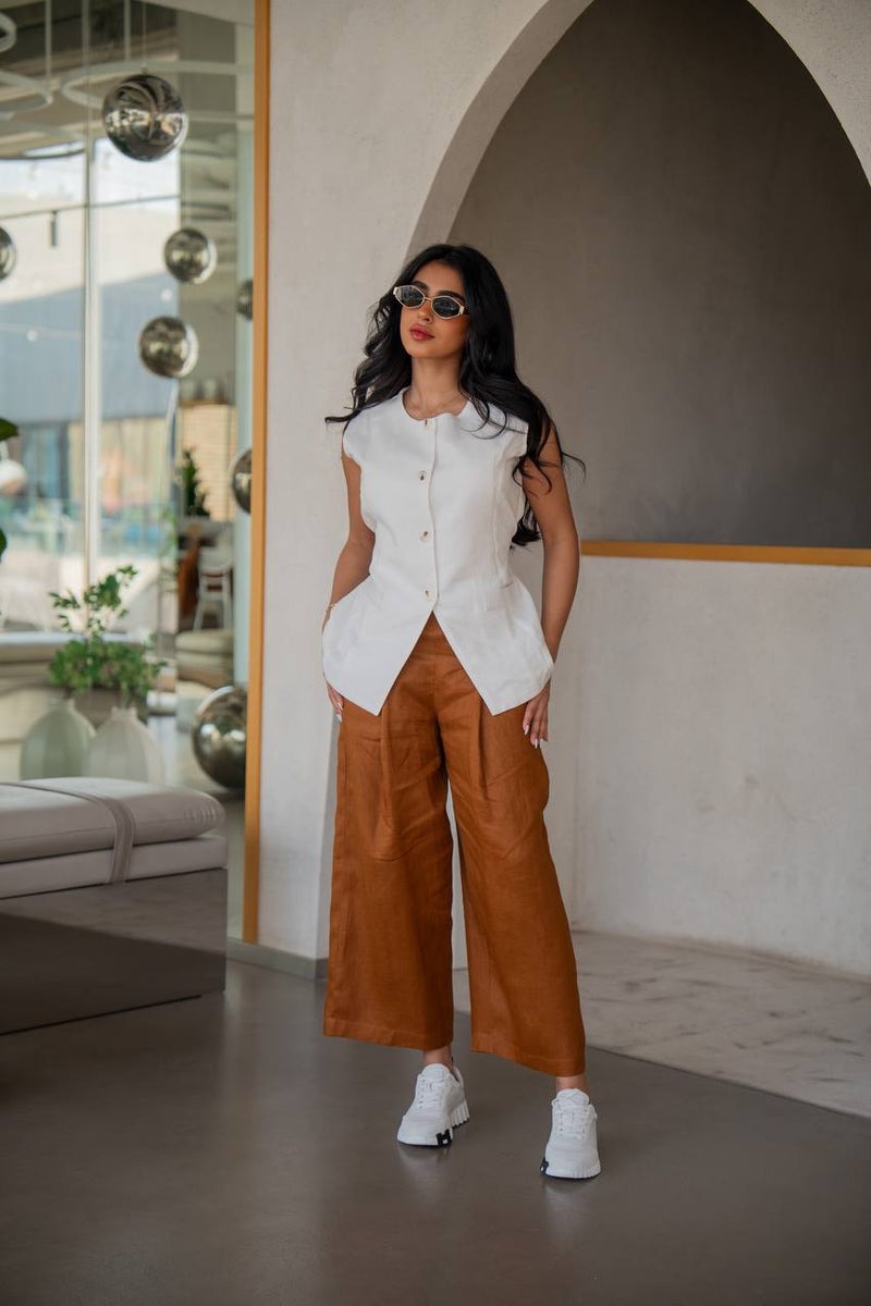 Linen pants and vest set, C:202 Biege-Camel