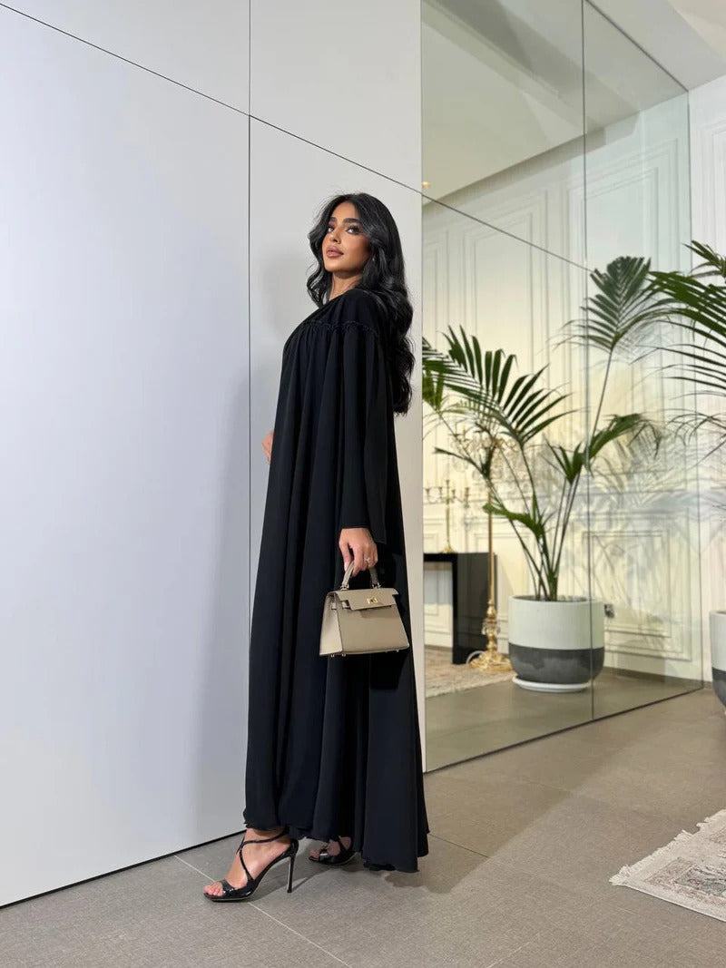 Raw Abaya Nada With Crepe C:6522 Black (Free size)