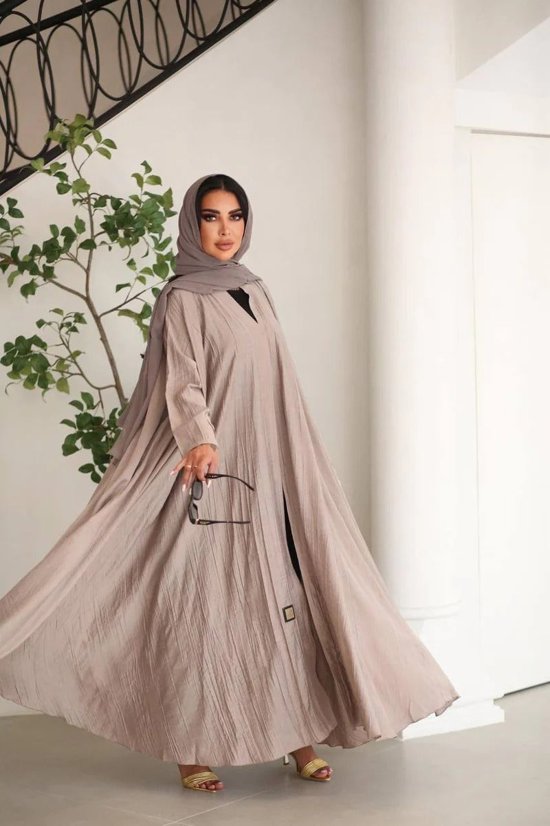Beige Crepe Abaya C:6528 Beige (Free size)