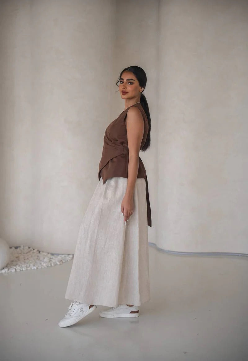 Linen blouse and skirt set C:205 Brown-Beige
