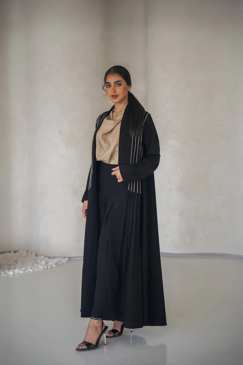 Black crepe abaya with inner set C:6637 Black