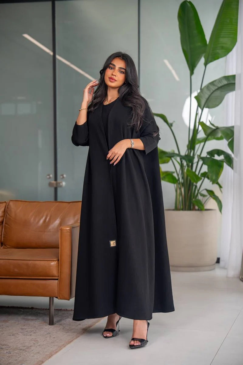 Free size abaya, black crepe fabric C:6628 (Free size)