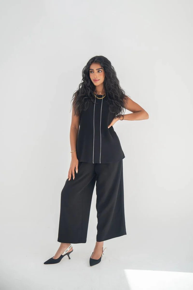 Black crepe blouse and pants set C:211