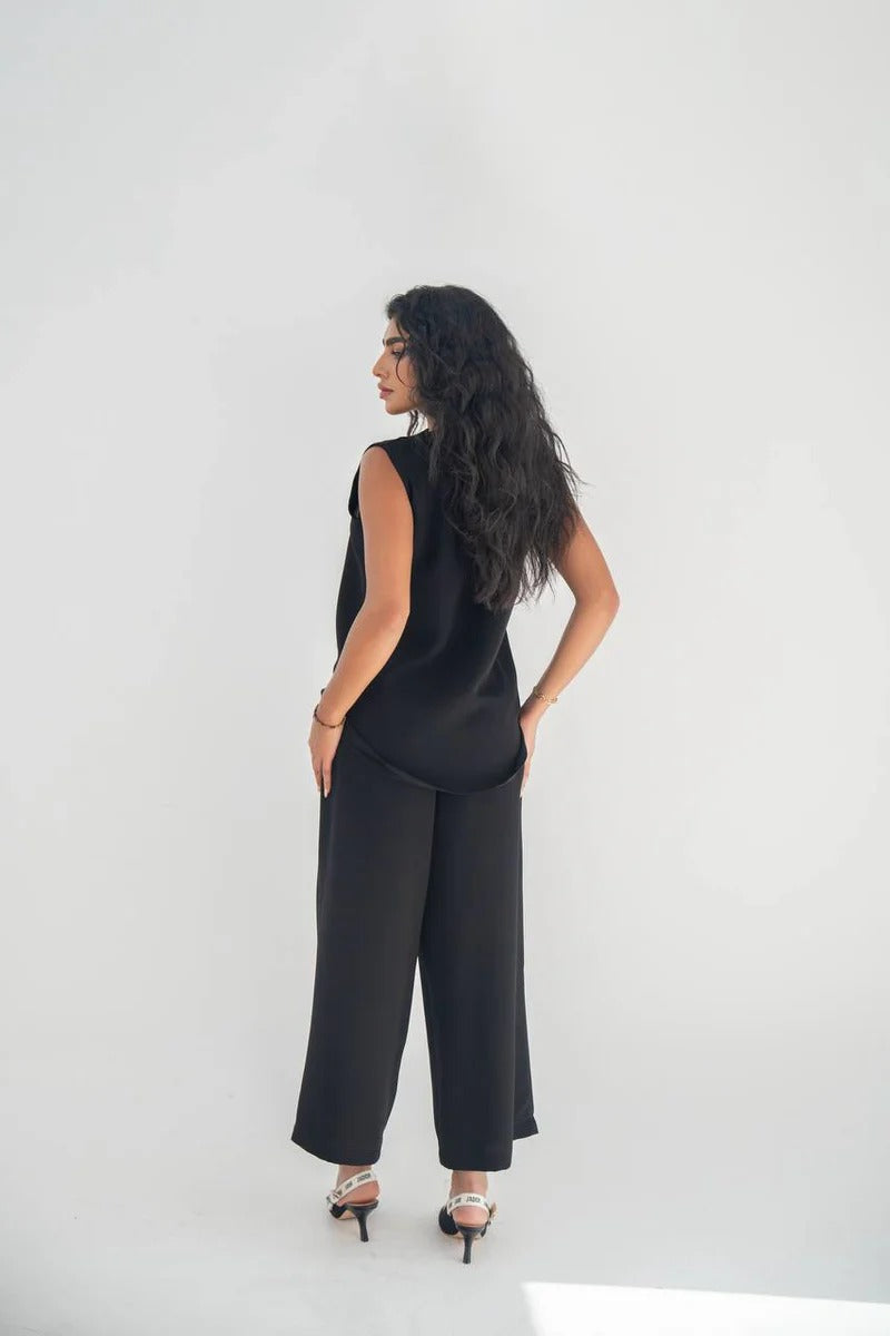 Black crepe blouse and pants set C:211
