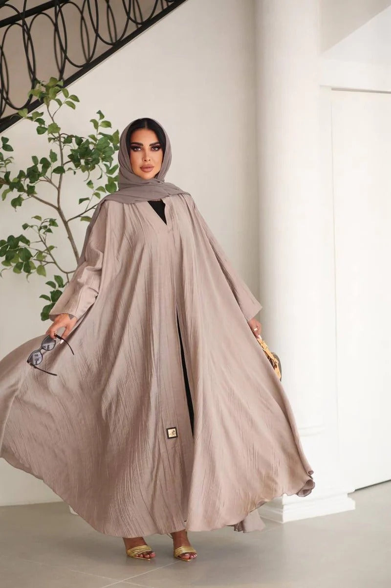 Beige Crepe Abaya C:6528 Beige (Free size)