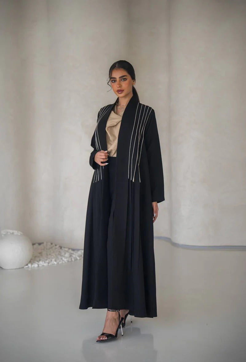Black crepe abaya with inner set C:6637 Black