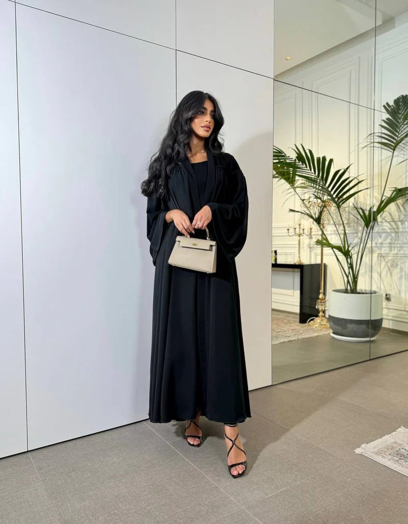 Raw Abaya Nada With Crepe C:6522 Black (Free size)