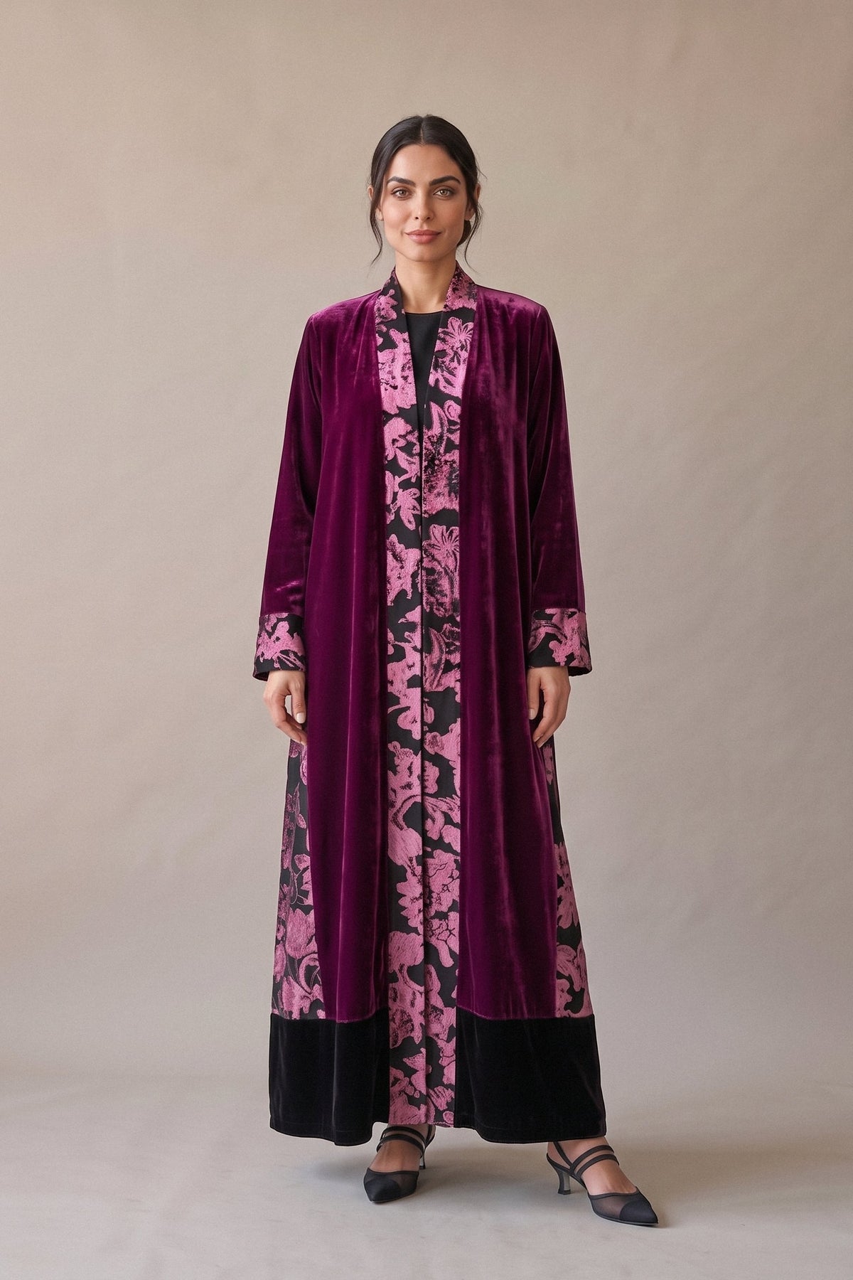 Purple & Black Velvet Abaya – 2070
