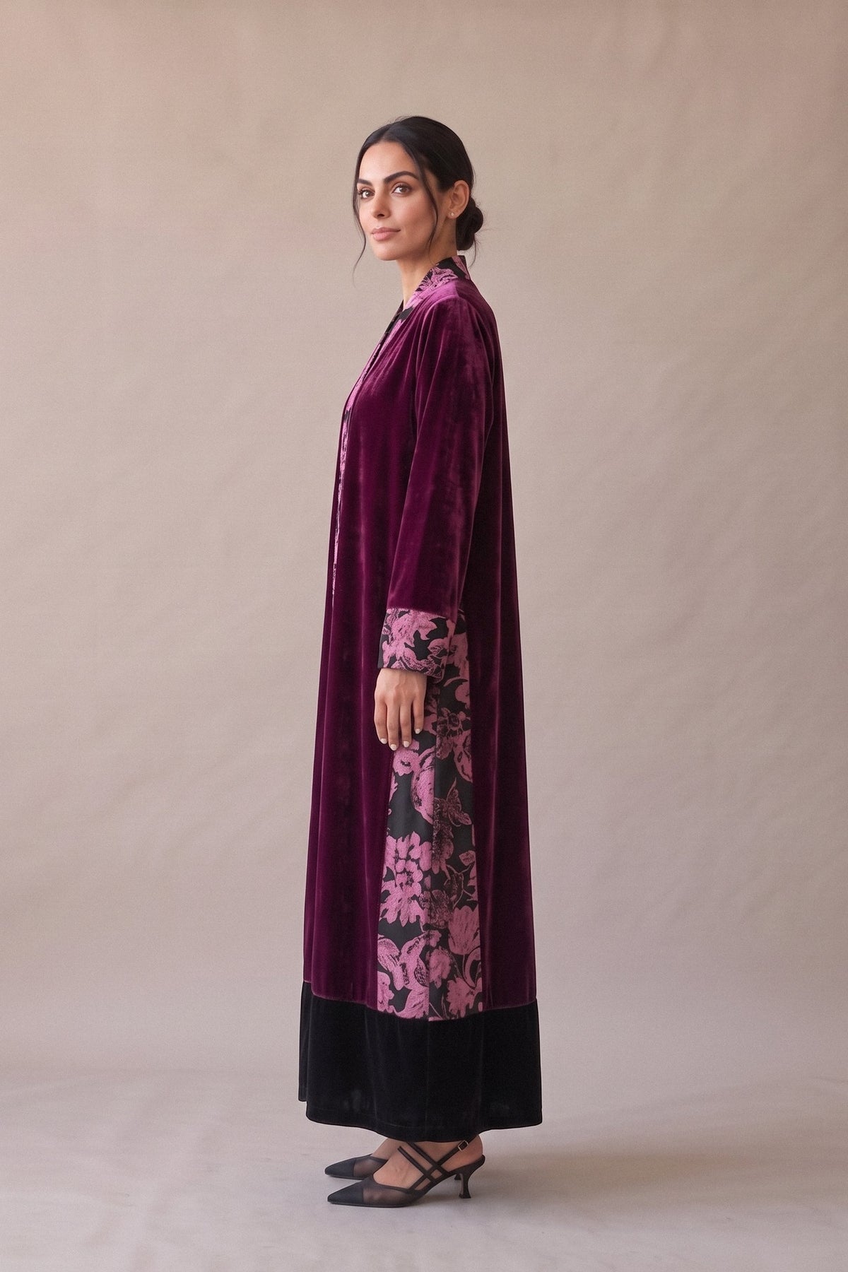 Purple & Black Velvet Abaya – 2070