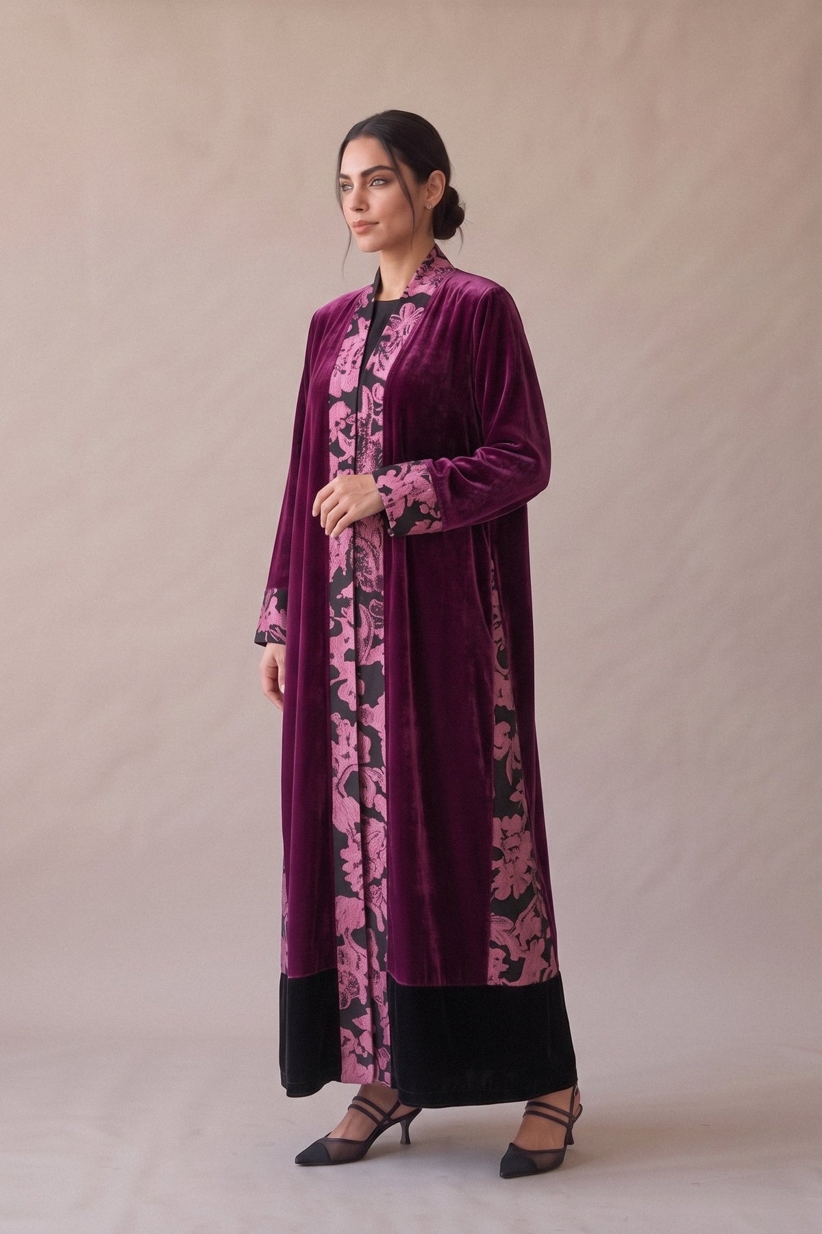 Purple & Black Velvet Abaya – 2070