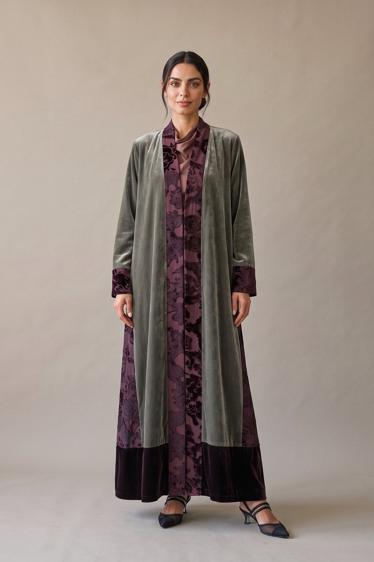 Olive Green Velvet Abaya – 2067