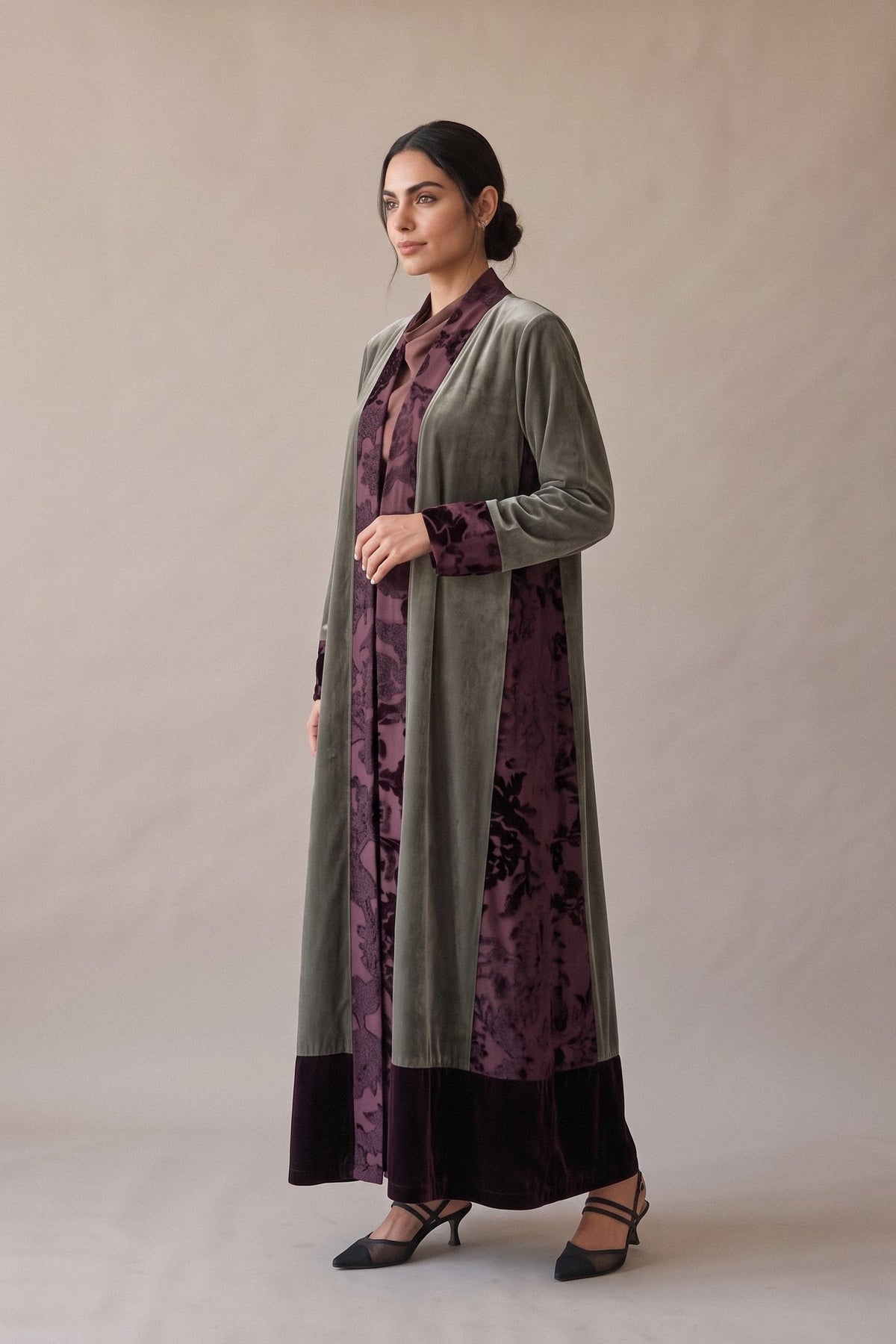 Olive Green Velvet Abaya – 2067