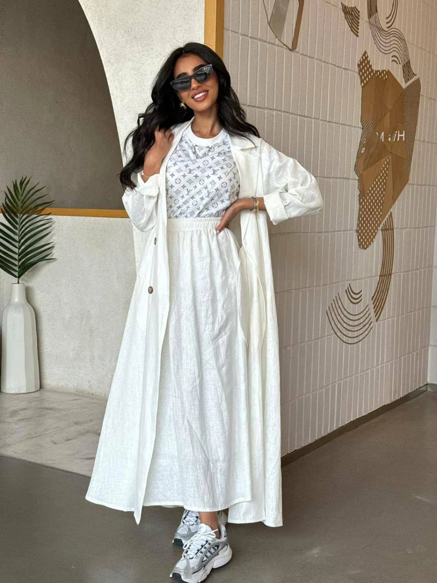 Linen Abaya White C:6459 White (FREE SIZE)