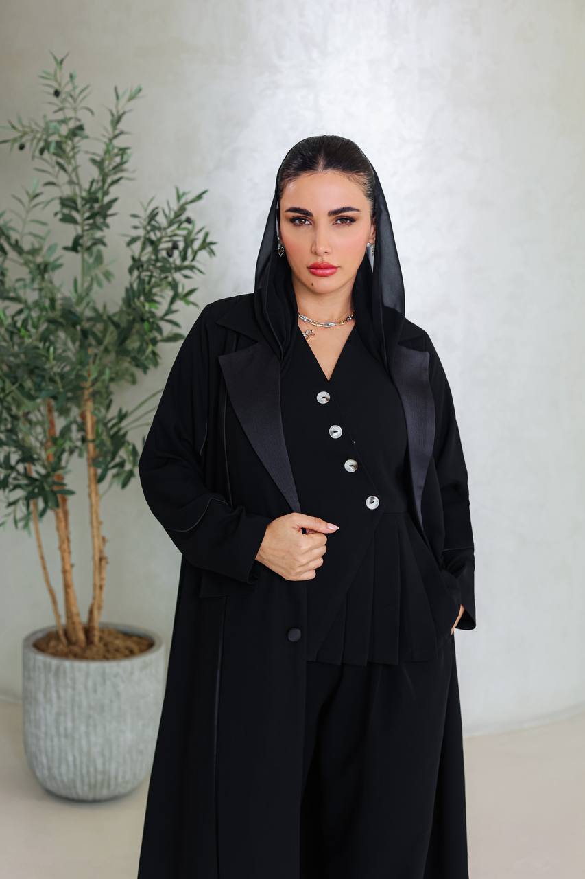 Crepe abaya with taffeta satin, black C:6673