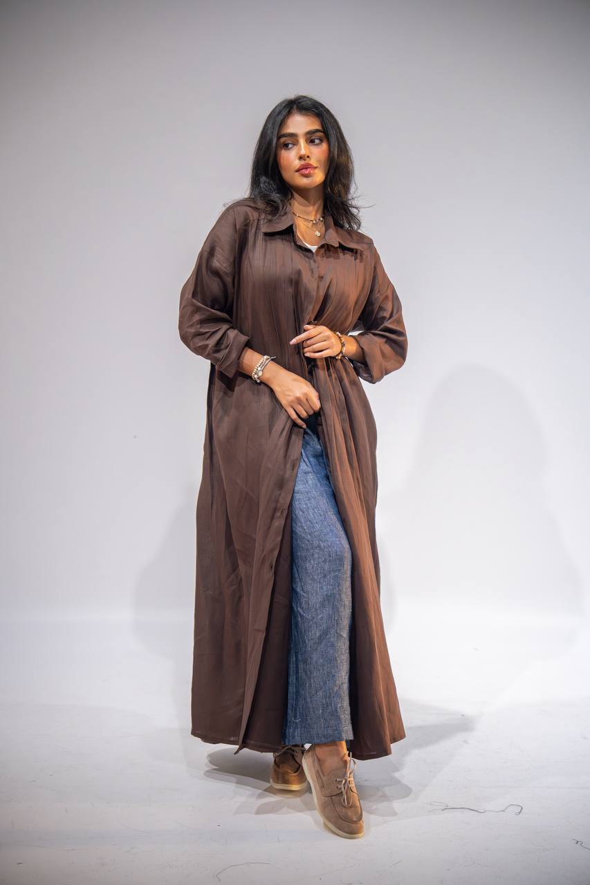 Free size brown linen abaya  C:6663 Brown