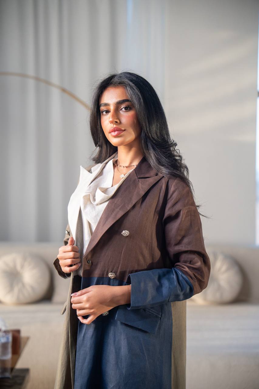 Blazer abaya linen, in pistachio and navy blue.C:6688