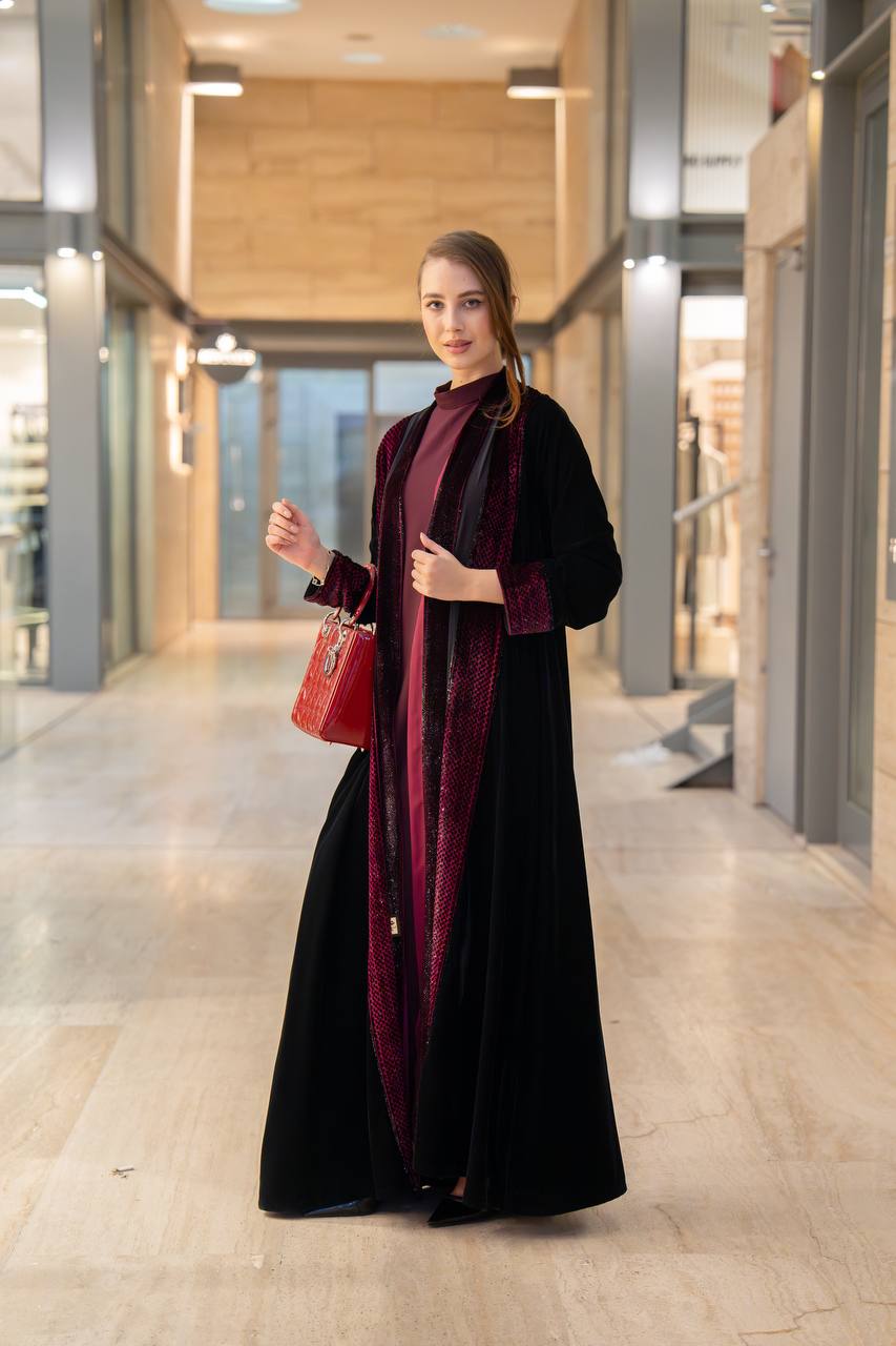 Maroon velvet abaya.C:6698