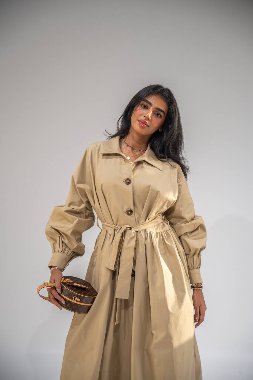 Beige free size trench coat. C:6685 Beige