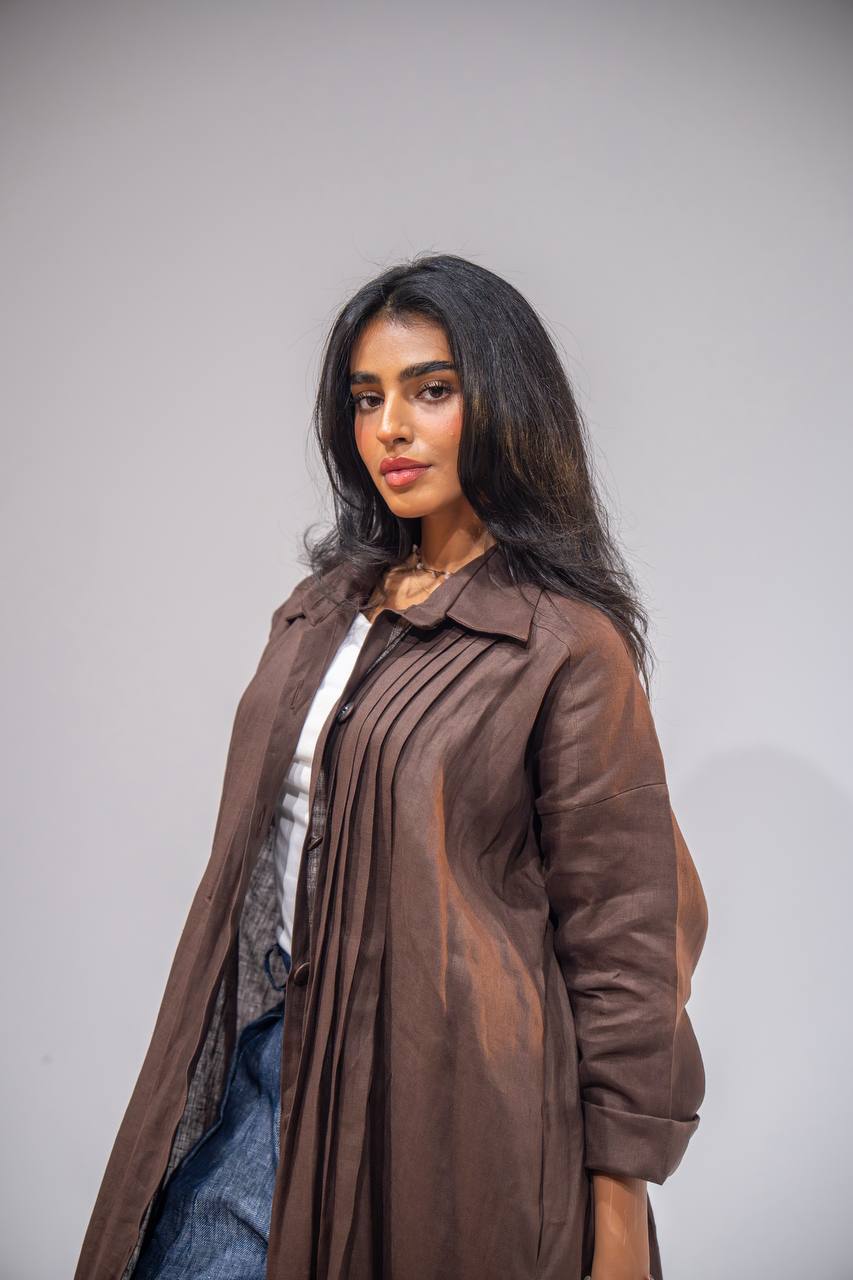 عباية كتان بنية اللون، مقاس حر، C:6663 بني