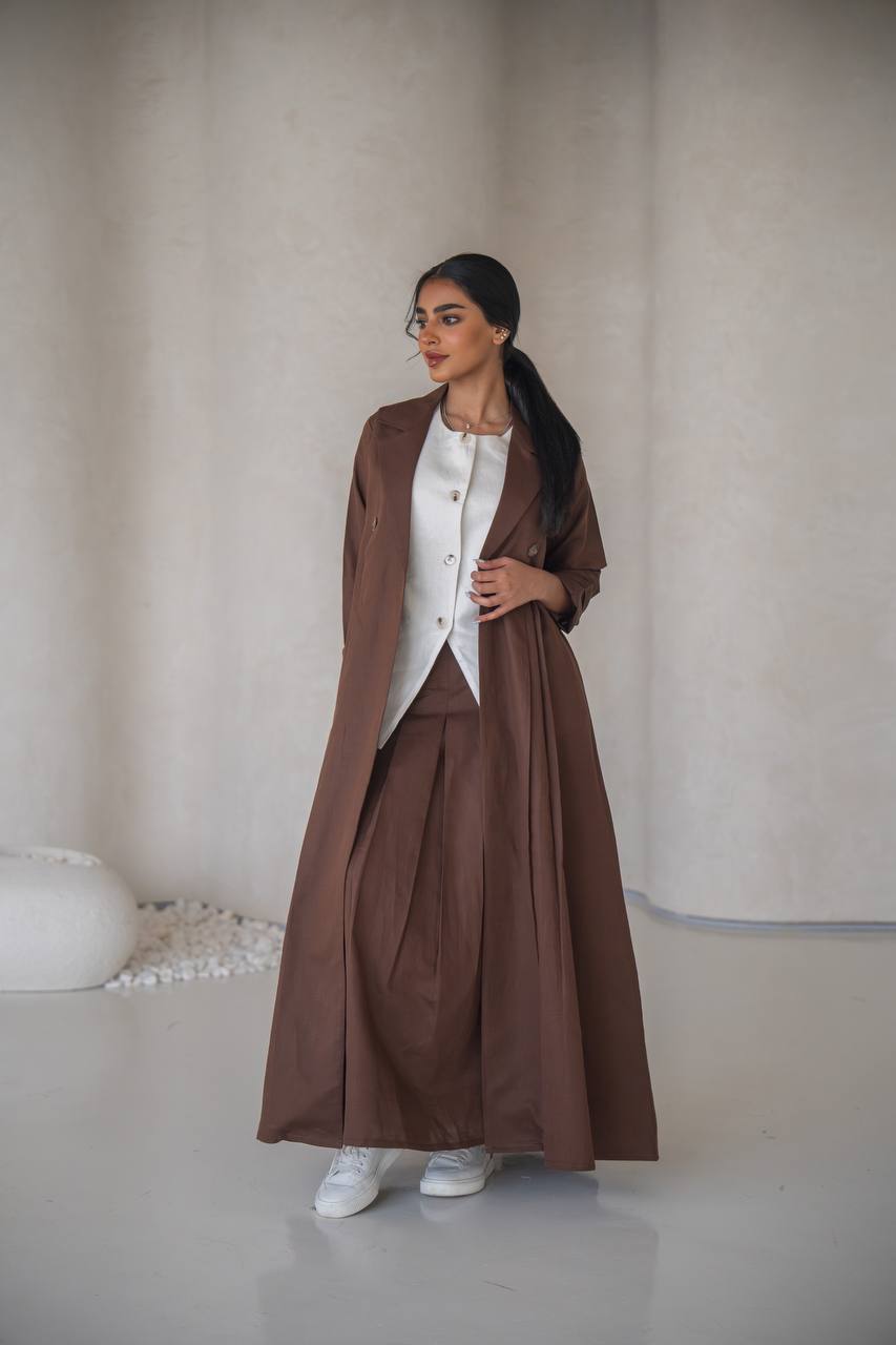 Brown blazer abaya with inner set, linen C:6642