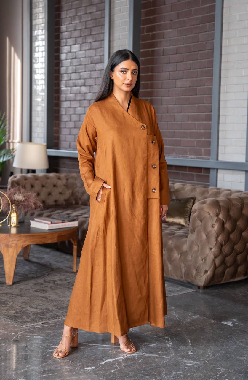 Camel Linen Abaya C:6586