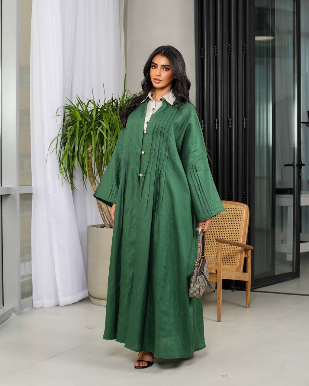 Linen Abaya Green C:6487(Free size)