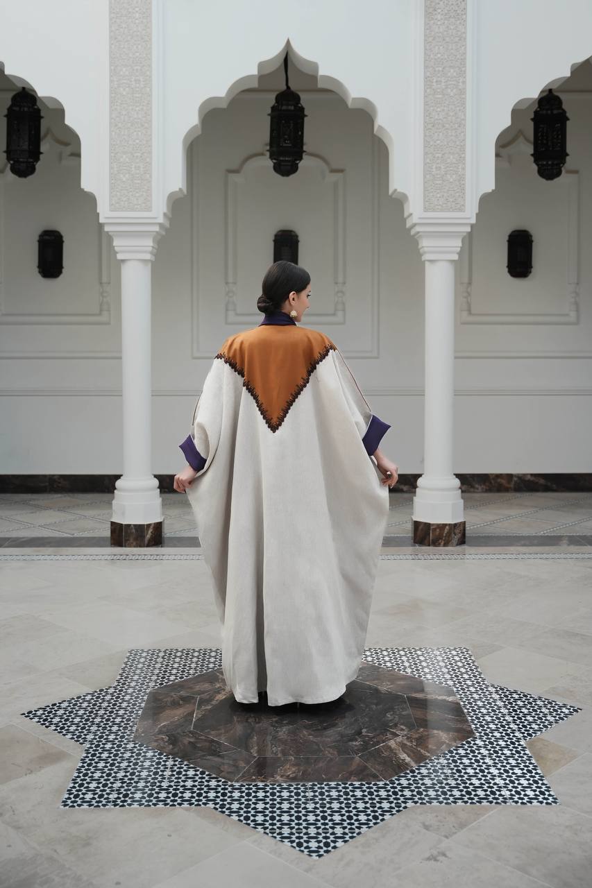 Linen abaya in light beige color C:6599 (Free size)