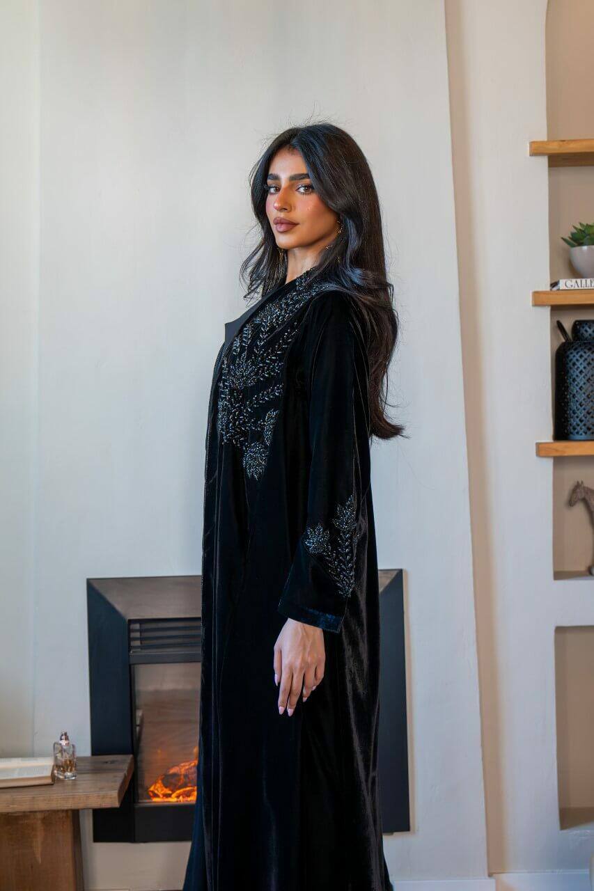 Black velvet abaya with embroidery C:6572