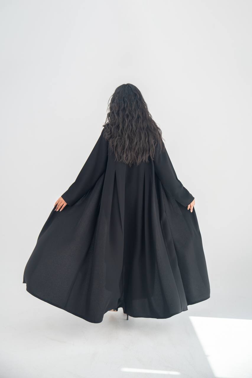 طقم عباية بليزر من الكريب الأسود مع بطانة داخلية، رقم الموديل: 6642، طقم أسود 