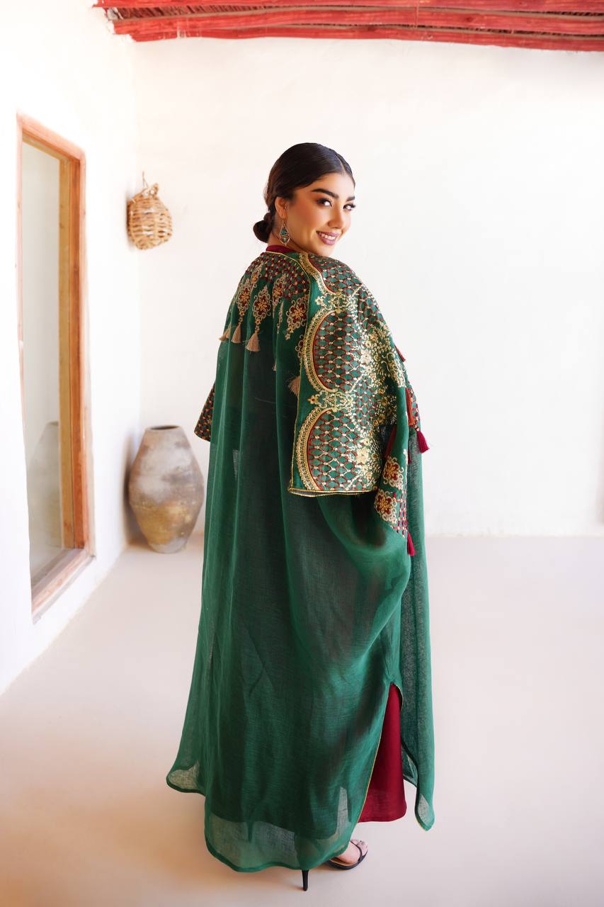 Green bisht with embroidery C:6591