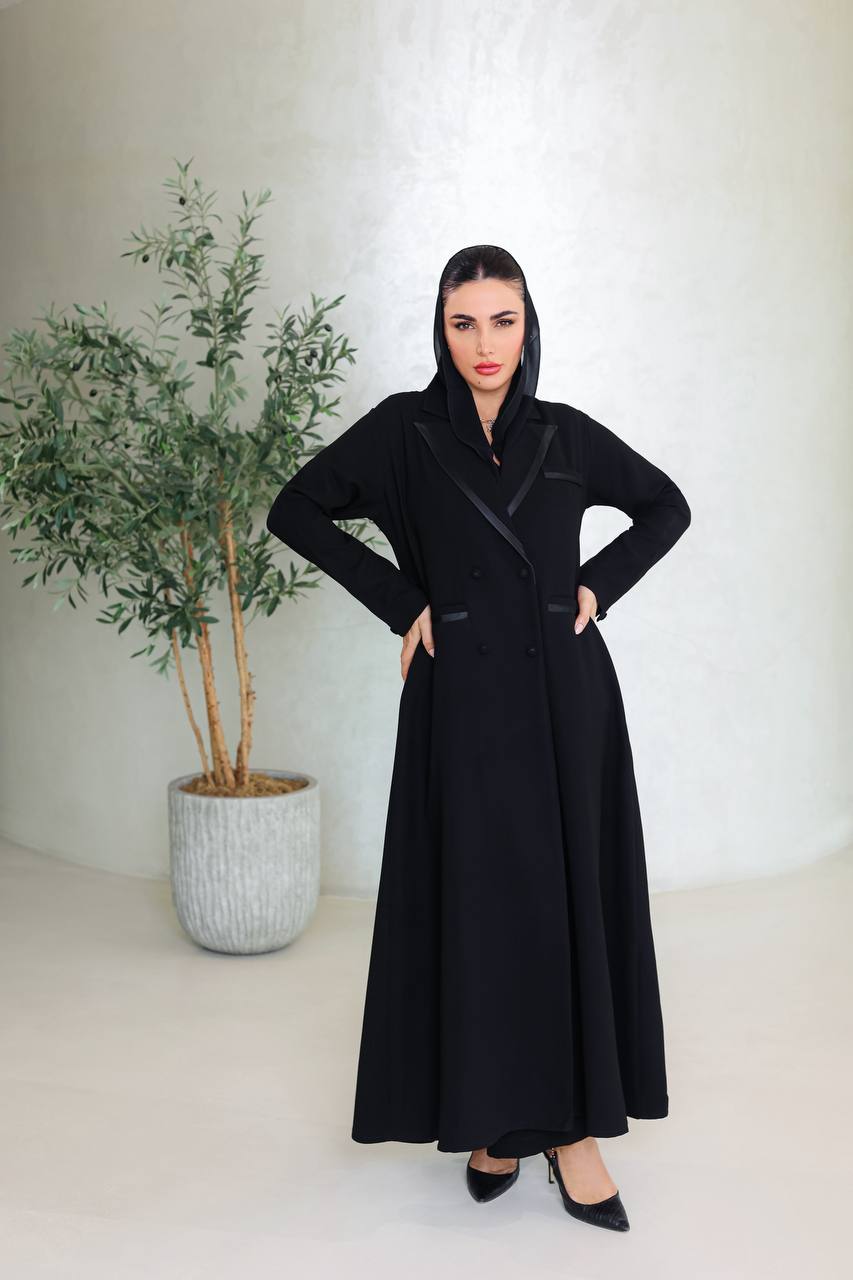 Crepe blazer abaya with satin ribbon C:6676