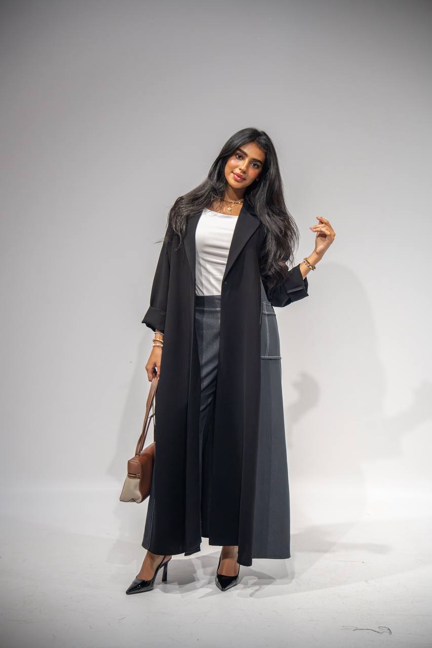 Black blazer abaya, made of crepe fabric with jeans C:6353 Gray