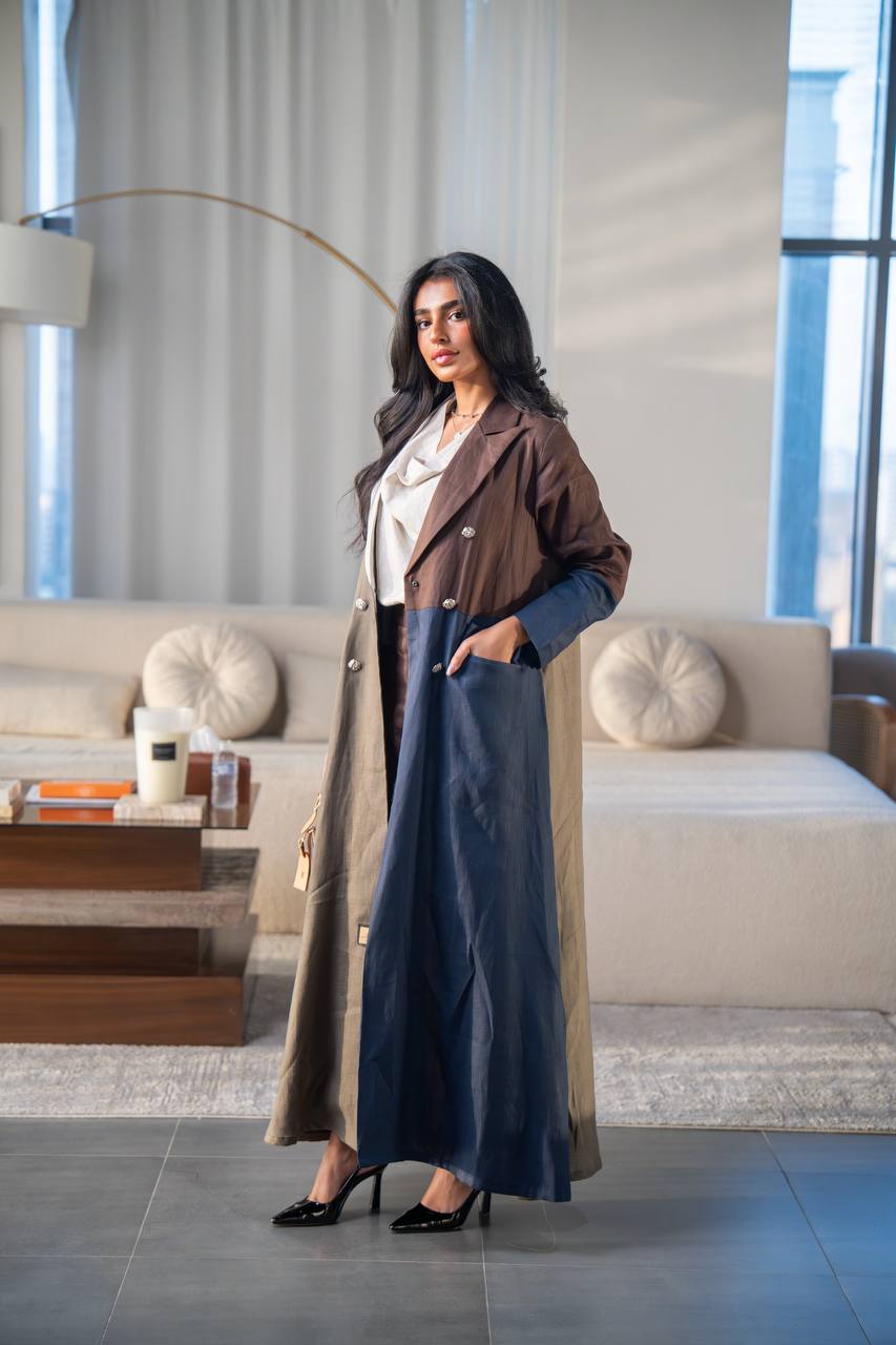 Blazer abaya linen, in pistachio and navy blue.C:6688