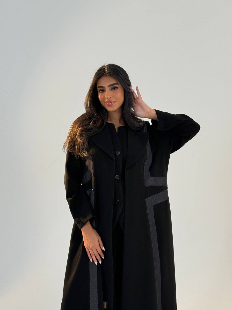 Crepe abaya with jeans, black. C:6694