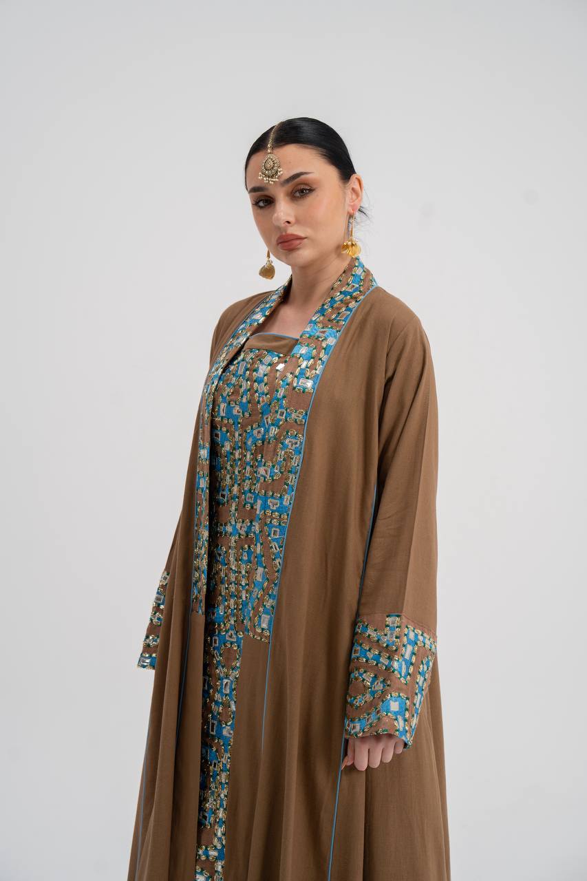 Linen abaya with embroidery (with inner set). C:6743