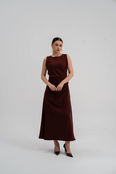 brown crepe dress. C:226