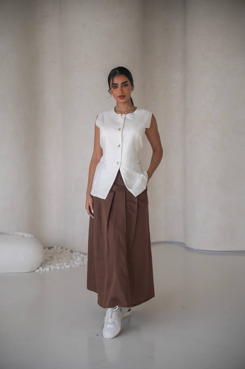 Brown linen abaya with inner set C:6639 Brown