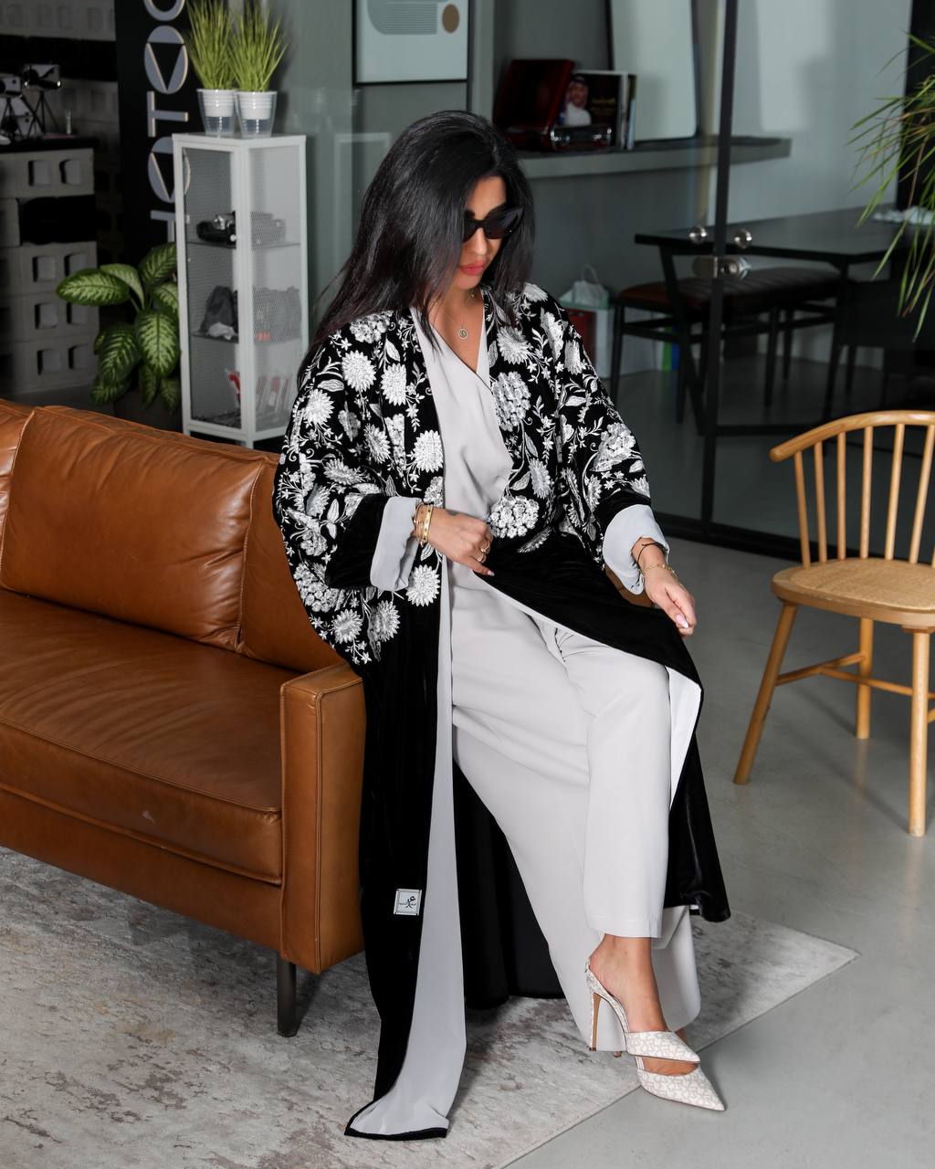 Abaya Black Embroidered White Velvet Besht 6340 White