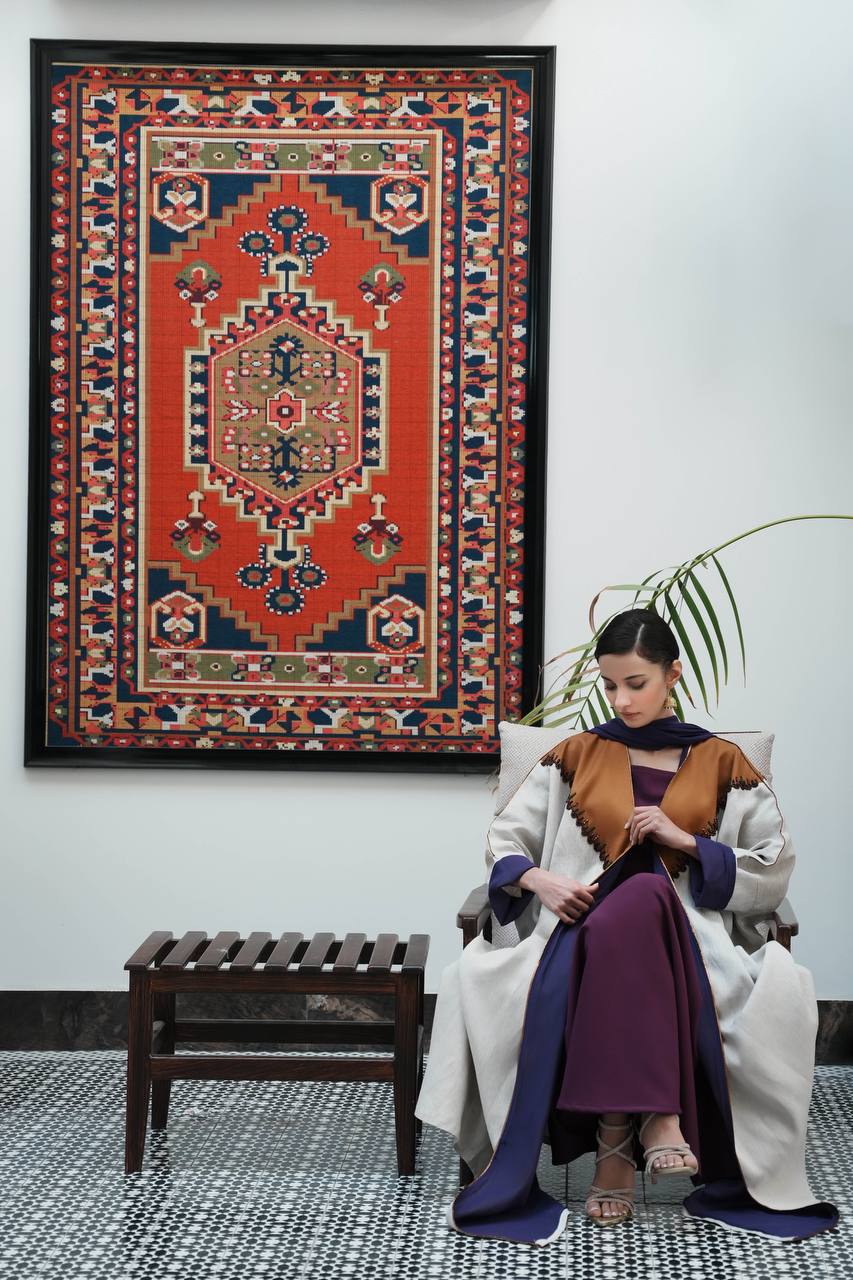 Linen abaya in light beige color C:6599 (Free size)