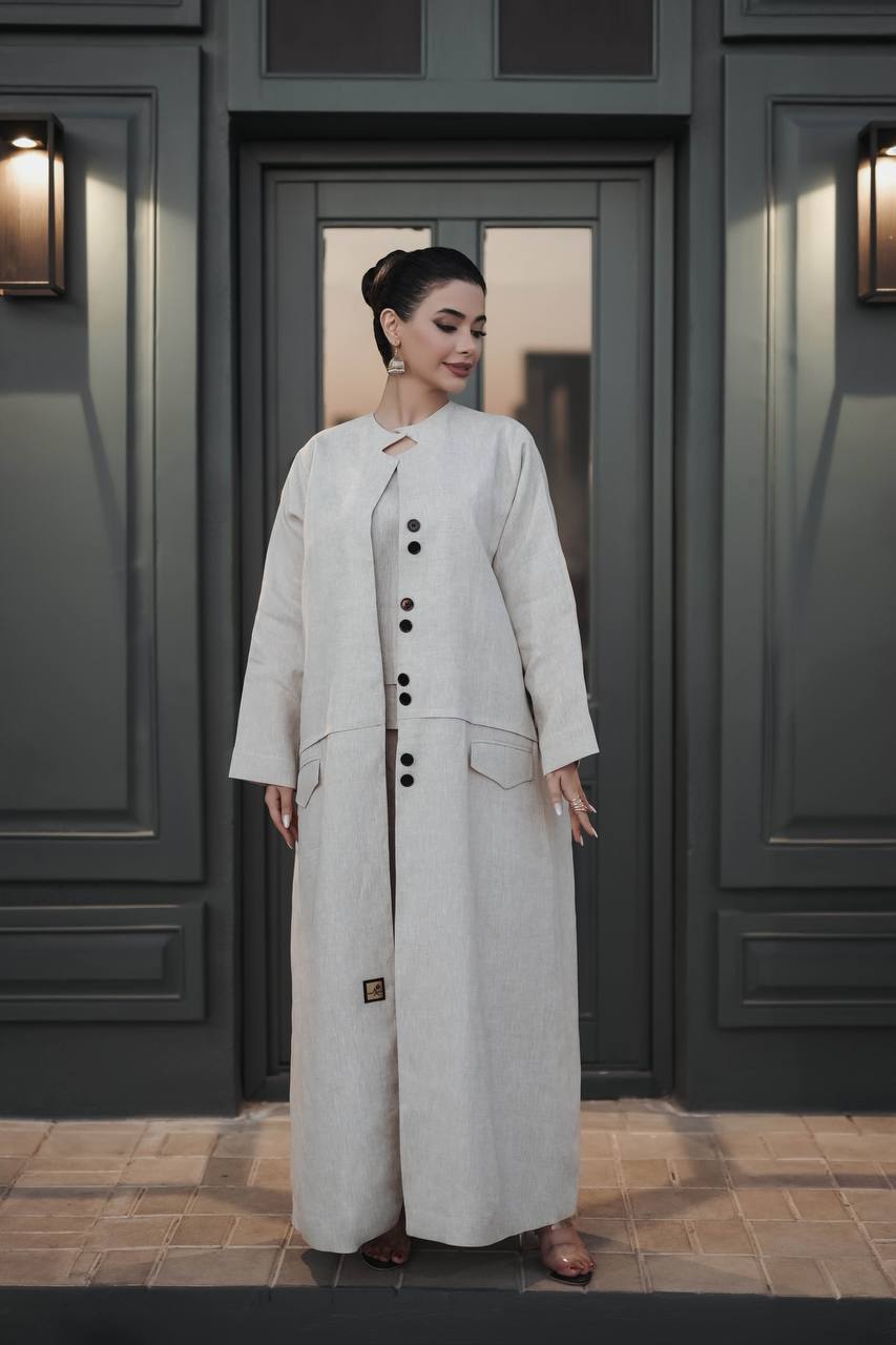 Linen abaya in light beige C:6597